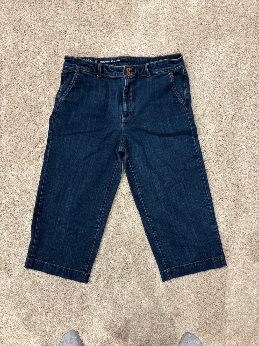 Talbots Dark Blue High Waist Flawless Wide Crop Denim Jeans Size 14
